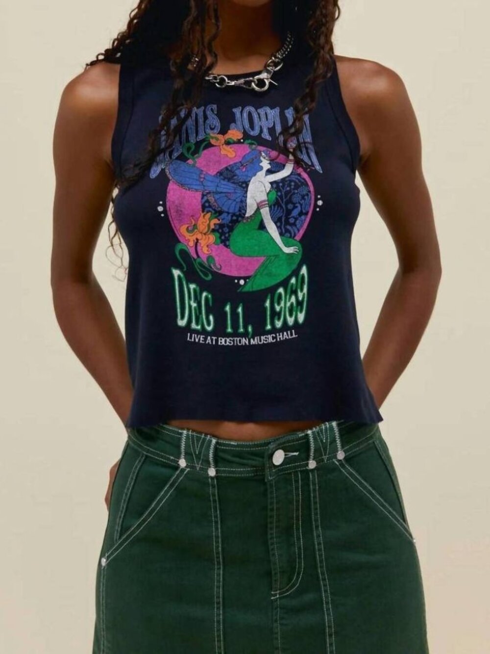 Daydreamer Janis Joplin Cutoff Tank Top Sz XL Black Live at Boston Music Hall